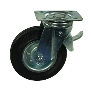 Caster wheel swivel, rubber wheel: 100x30mm, with brake, plate fitting: 100x80mm Load: 70kg,   600100GP gopart 1265210110