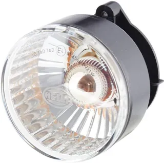 Indicator light 21W, round, 12V, transparent/yellow, housing: silver, bolt on,  66mm AMP plug,   2BA009001201 Hella