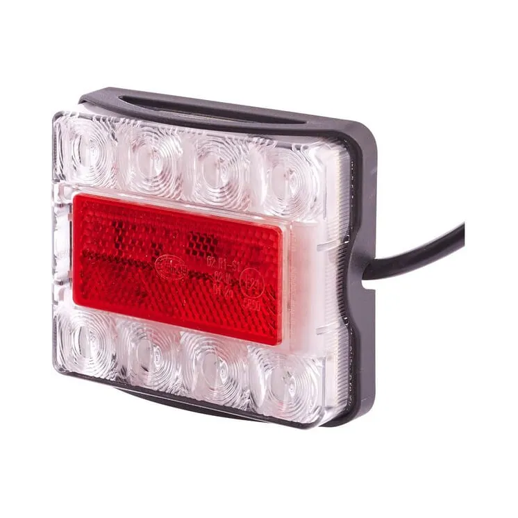 Aizmugurējais lukturis LED, 21W, taisnstūrveida, 12/24V, caurspīdīgs/sarkans, pieskrūvēts, 8 LED, 2VA980720001 Hella