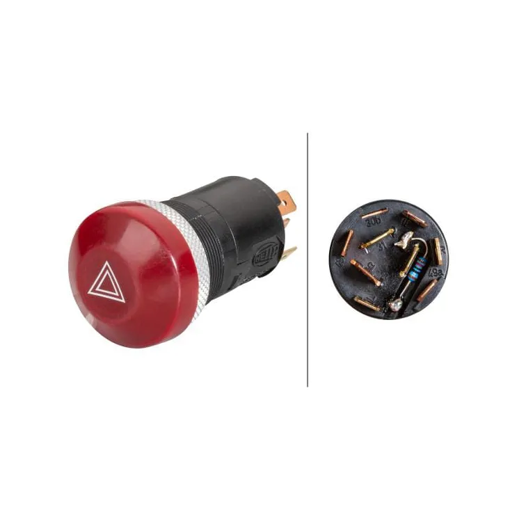Hazard light switch, push switch, 12V, halogen, with bulb  6HF003916031 Hella