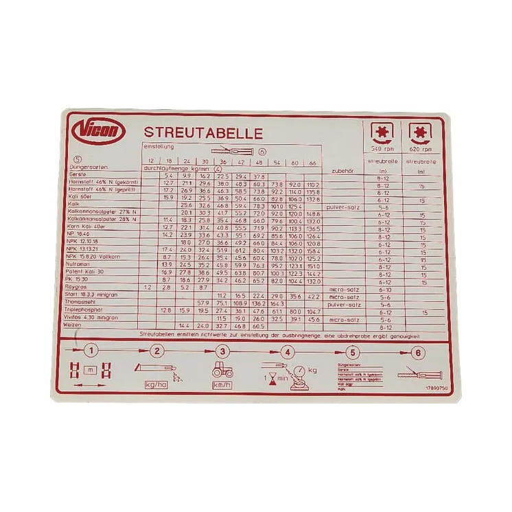 DE/LU spreading table sticker  VN17890750 Vicon
